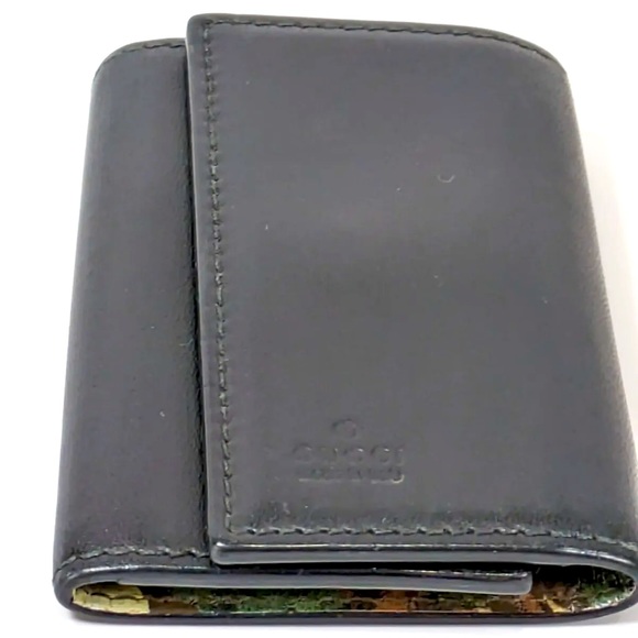 Gucci Blooms Green & Black leather key case floral pattern 6 ring Authentic - Picture 9 of 16